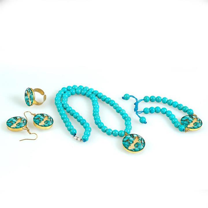 ست کامل روکش طلا زنانه طرح بهمن فیروزه ای